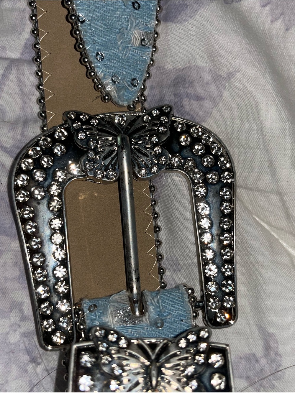 Decorative Silver-Tone Rhinestone Butterfly Belt Buckle - Silver